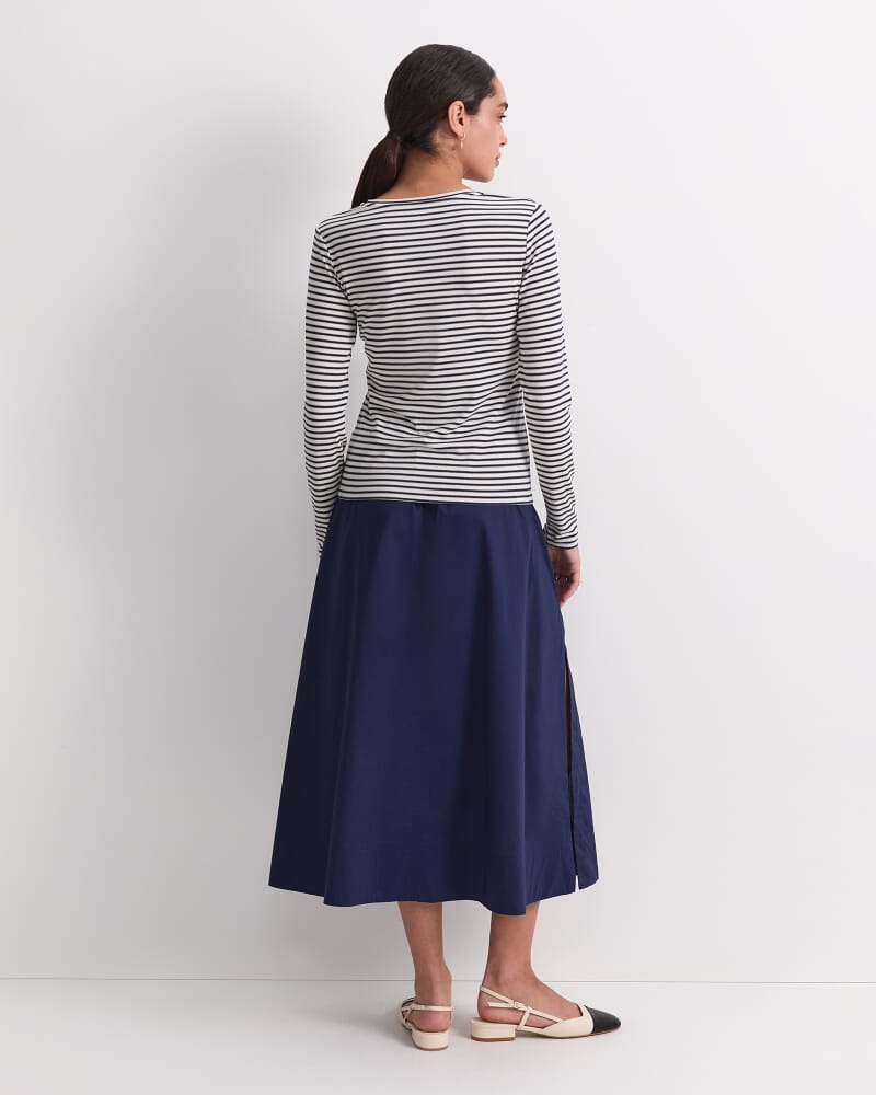 Stripe Lurex Long Sleeve Magic Tee in NAVY