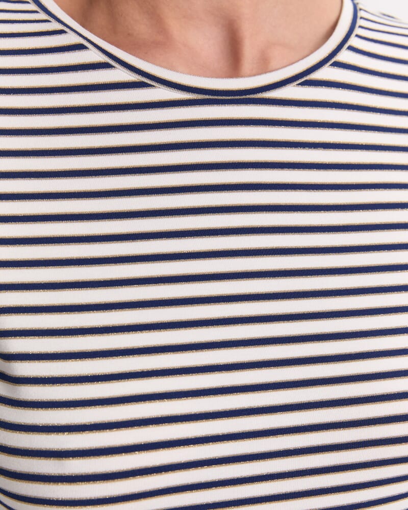 Stripe Lurex Long Sleeve Magic Tee in NAVY