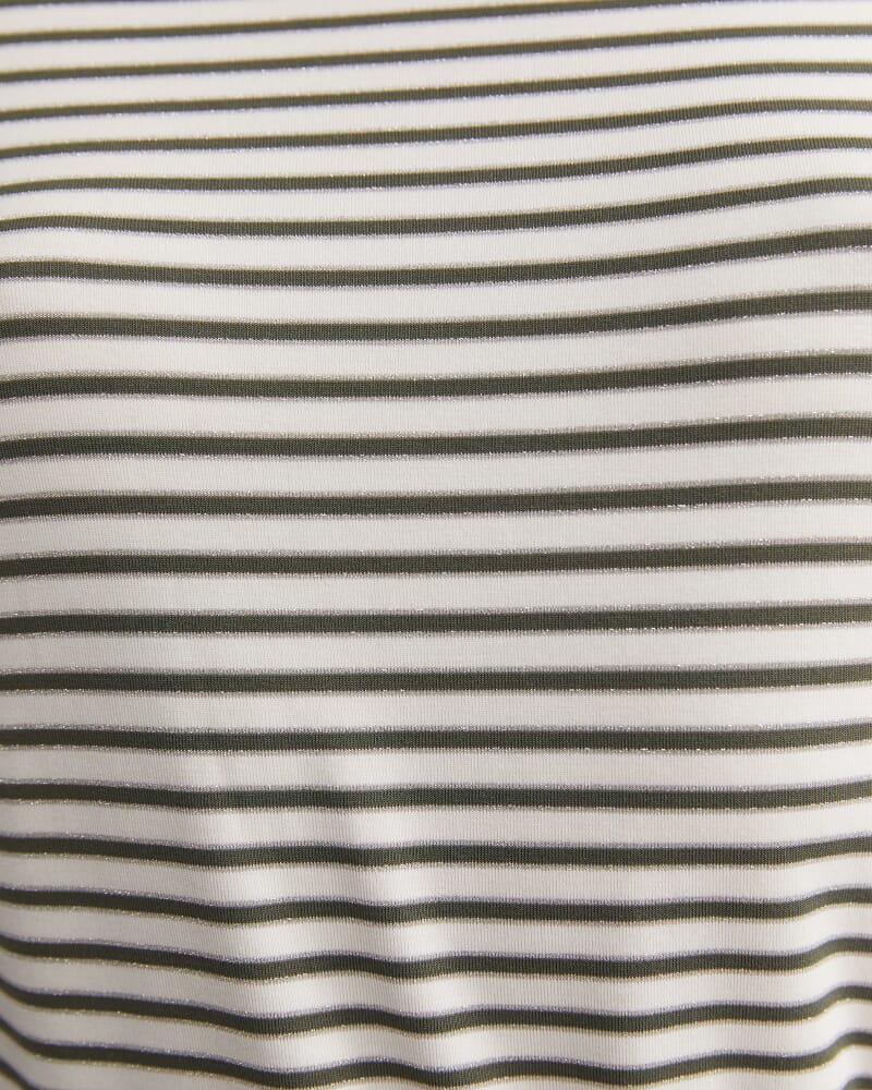 Stripe Lurex Long Sleeve Magic Tee in WHITE/KHAKI