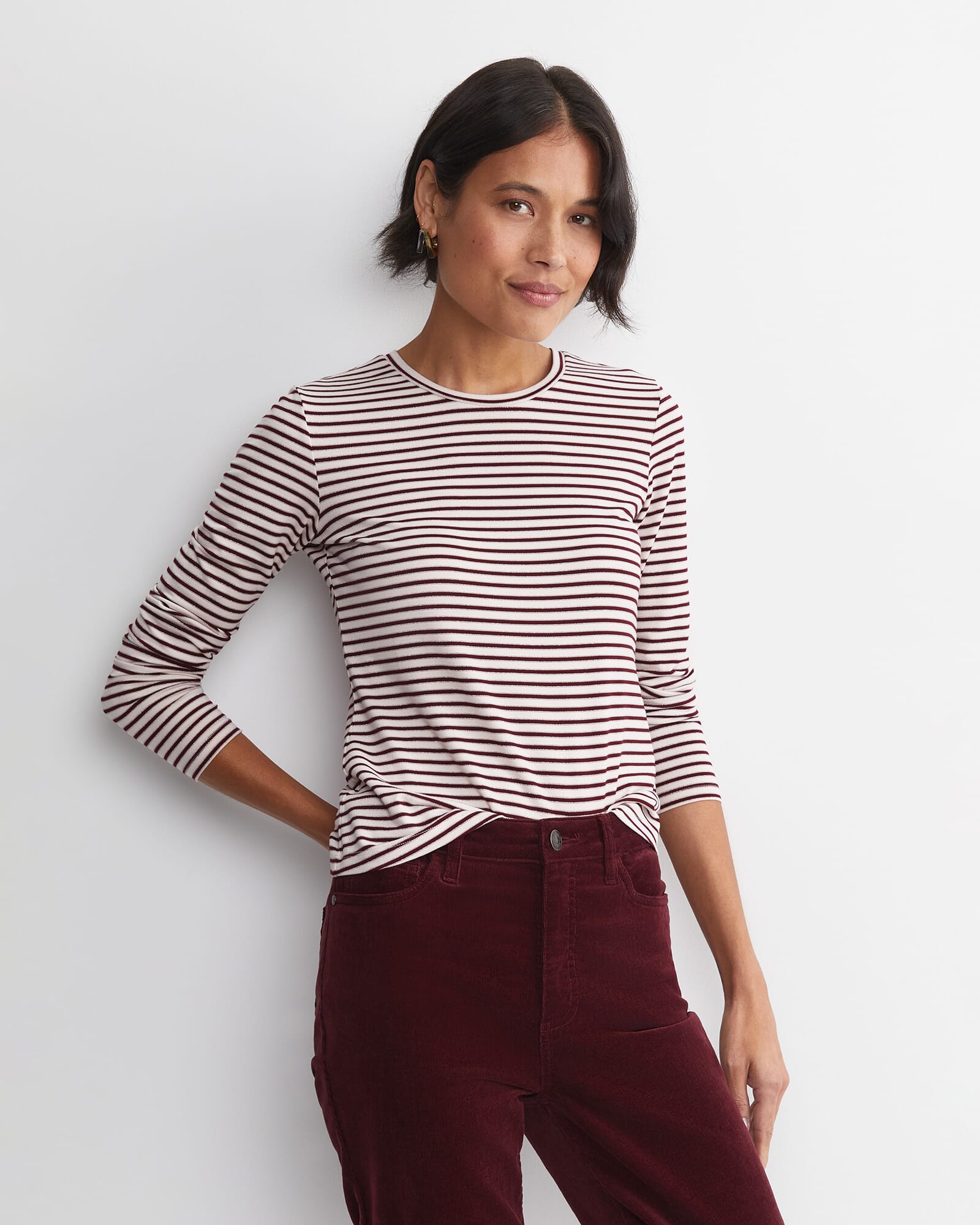 Stripe Lurex Long Sleeve Magic Tee