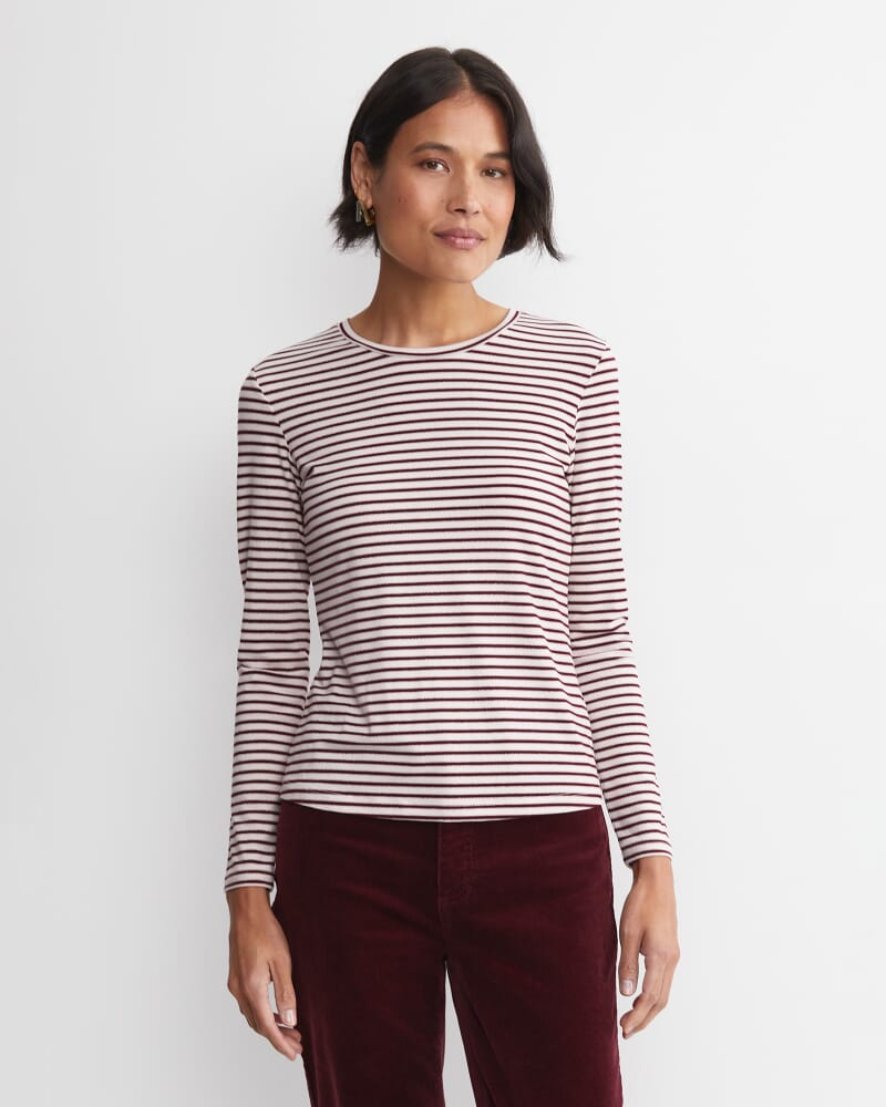 Stripe Lurex Long Sleeve Magic Tee in WINE