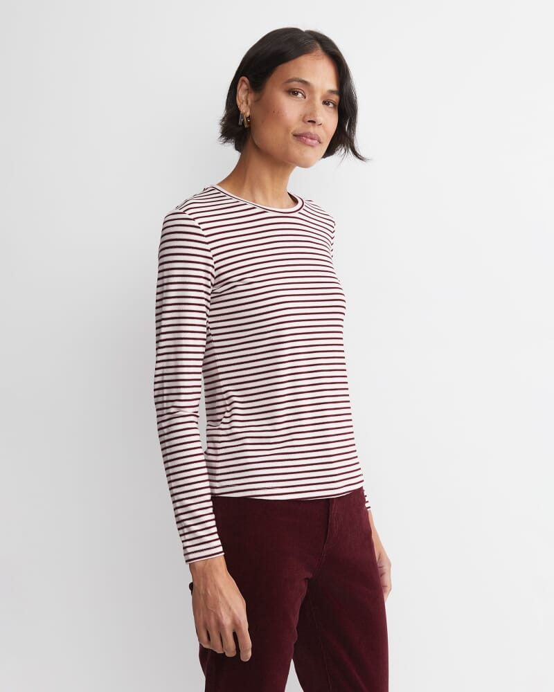 Stripe Lurex Long Sleeve Magic Tee in WINE