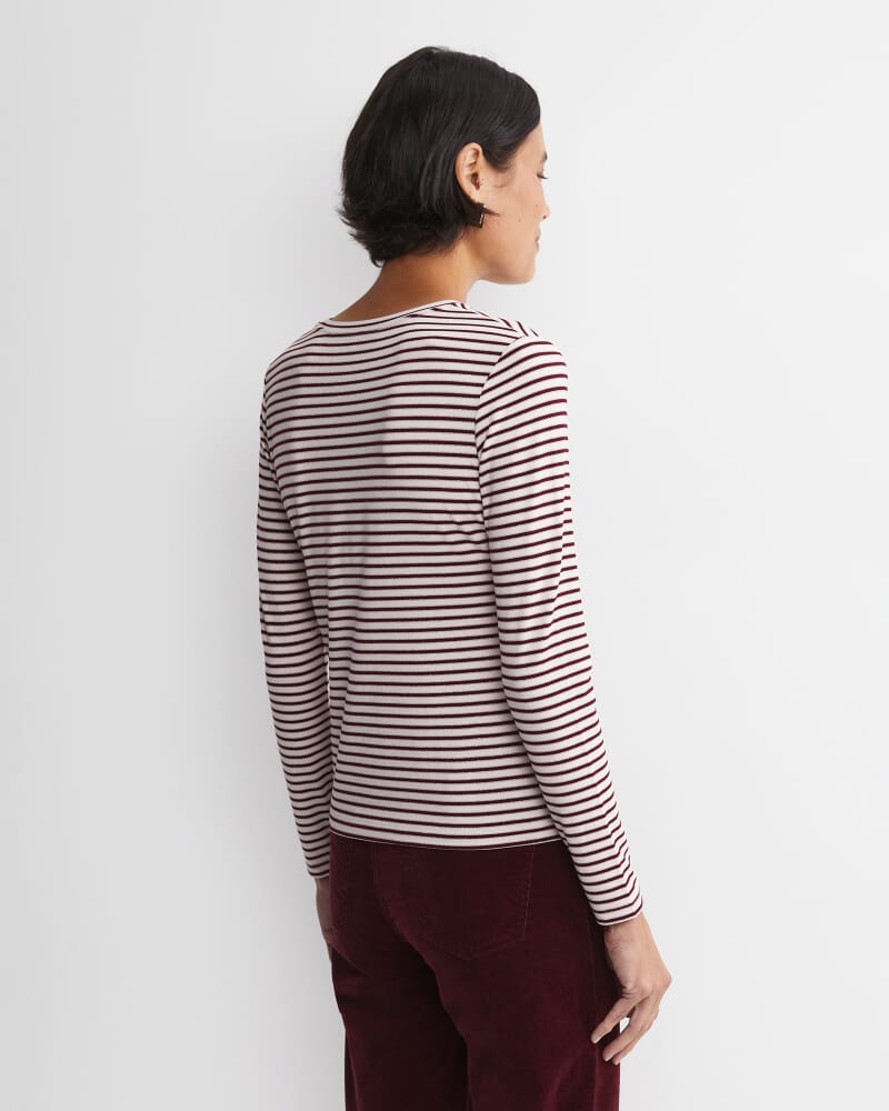 Stripe Lurex Long Sleeve Magic Tee in WINE