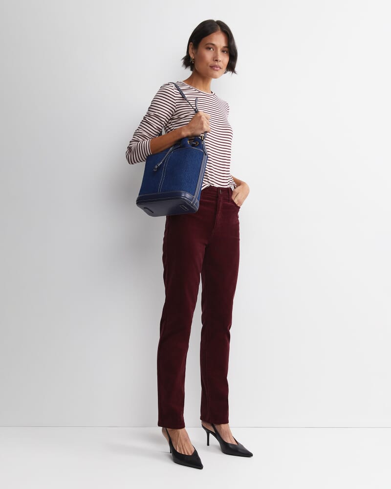 Stripe Lurex Long Sleeve Magic Tee in WINE