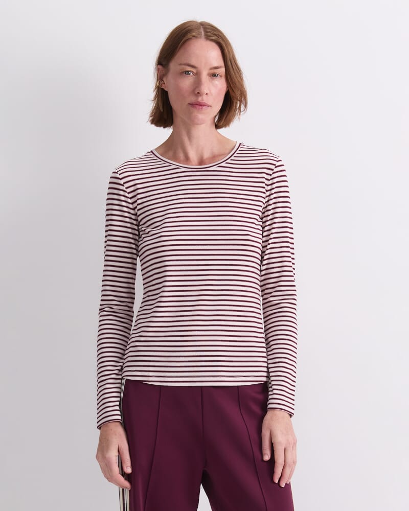 Stripe Lurex Long Sleeve Magic Tee in WINE