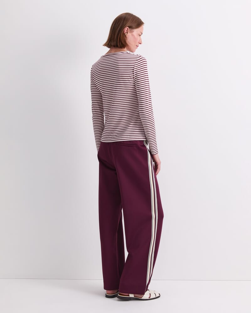 Stripe Lurex Long Sleeve Magic Tee in WINE