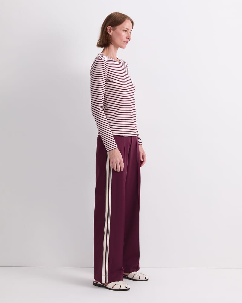 Stripe Lurex Long Sleeve Magic Tee in WINE