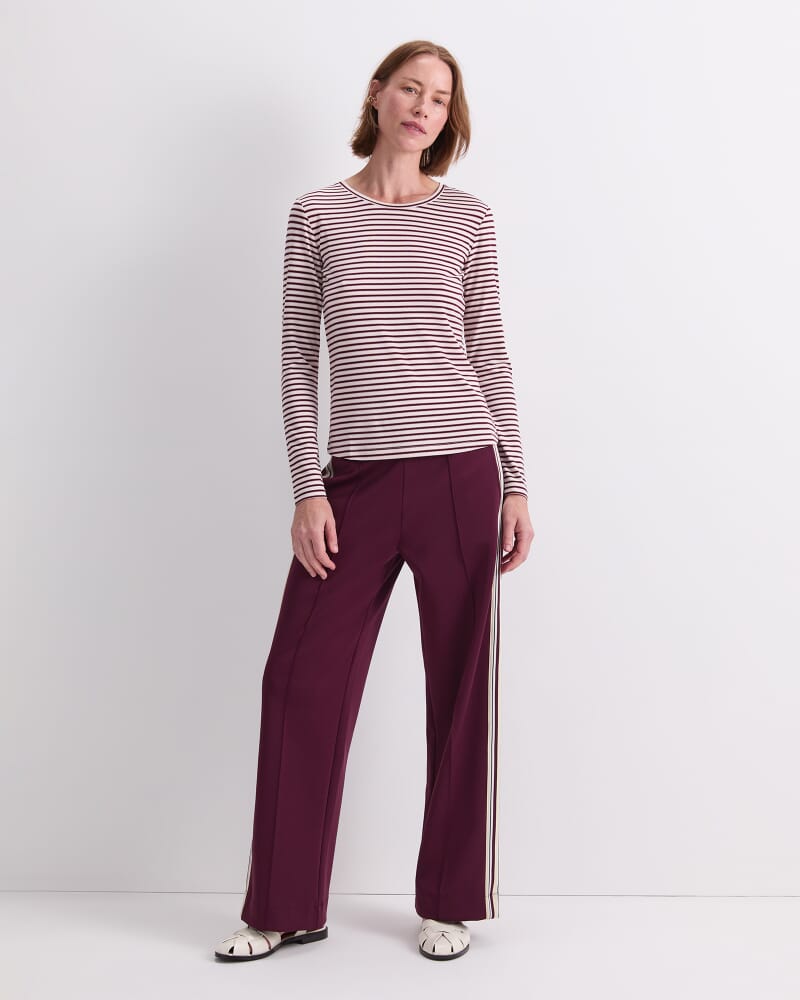 Stripe Lurex Long Sleeve Magic Tee in WINE