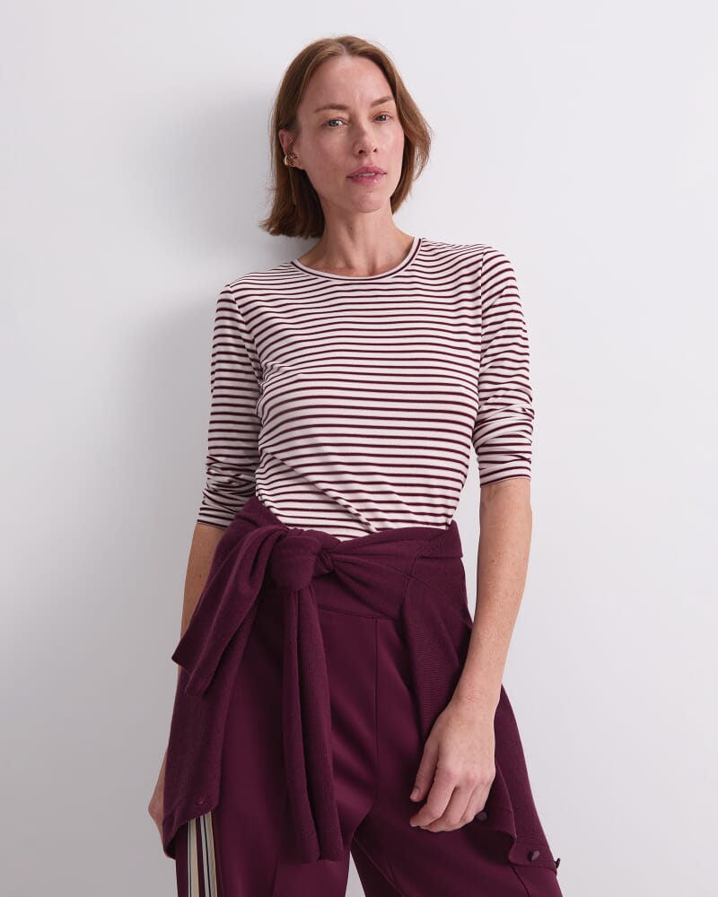 Stripe Lurex Long Sleeve Magic Tee in WINE