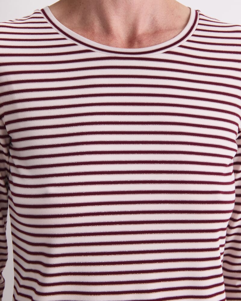 Stripe Lurex Long Sleeve Magic Tee in WINE