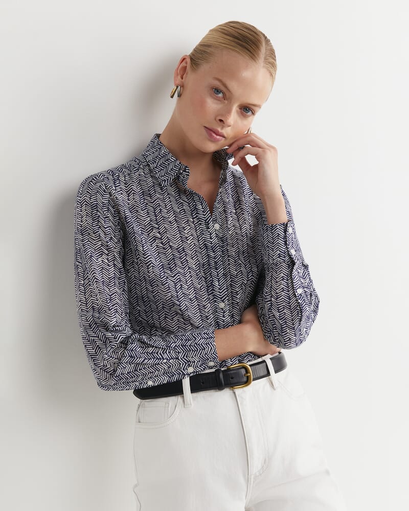 Harriet Cotton Silk Shirt in NAVY MULTI