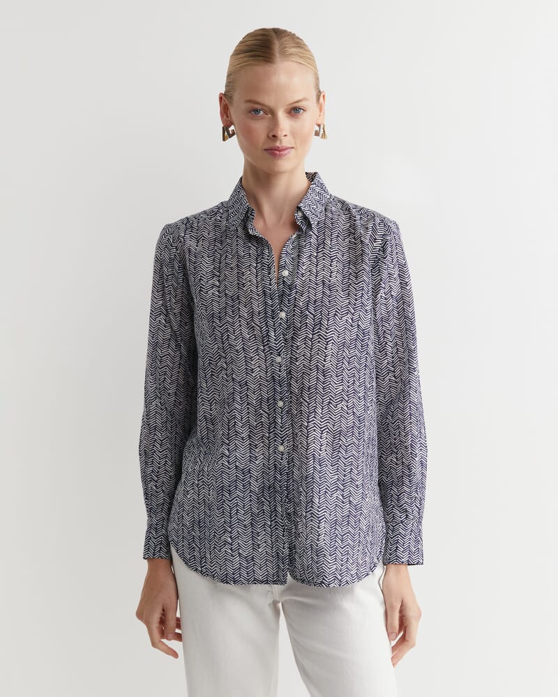 Harriet Cotton Silk Shirt in NAVY MULTI