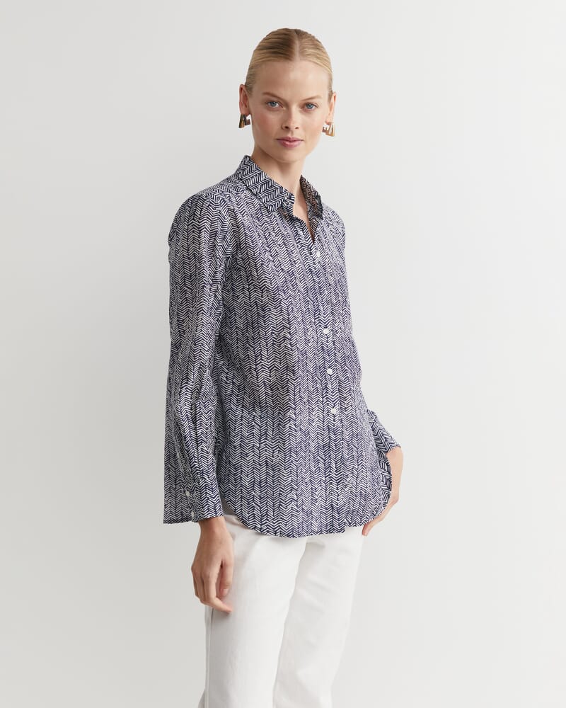 Harriet Cotton Silk Shirt in NAVY MULTI