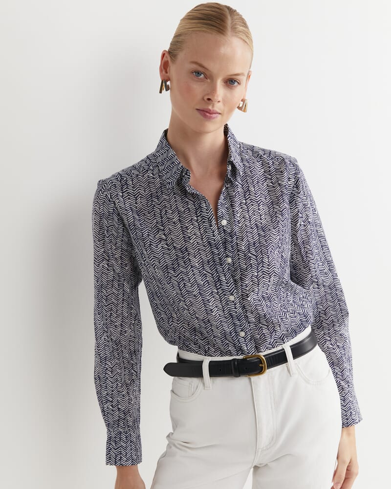 Harriet Cotton Silk Shirt in NAVY MULTI