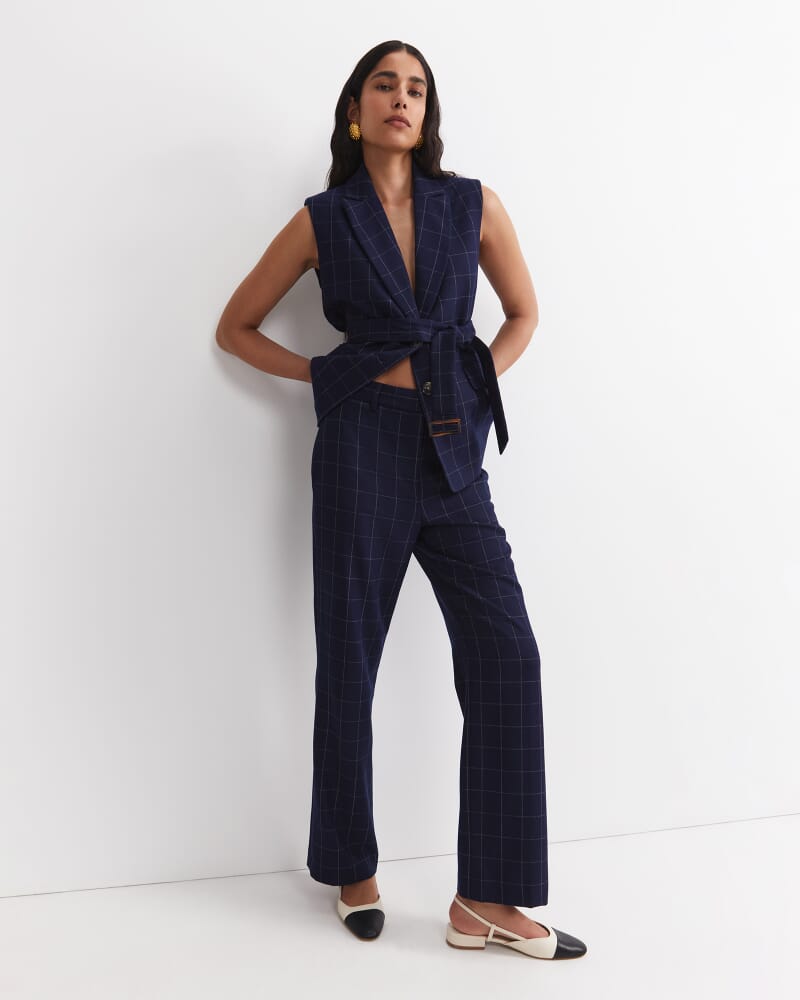 Chiara Check Straight Pant in NAVY