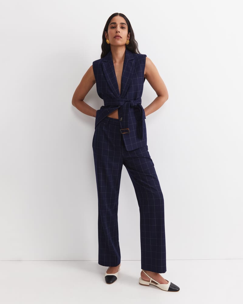 Chiara Check Straight Pant in NAVY