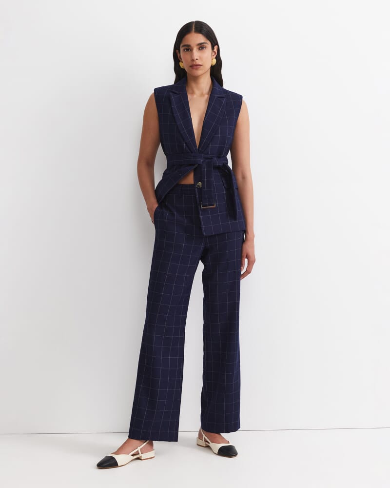 Chiara Check Straight Pant in NAVY