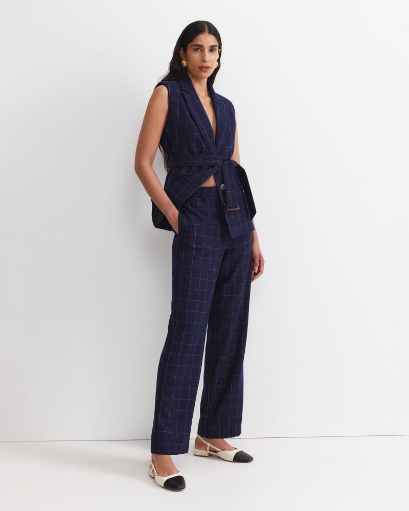 Chiara Check Straight Pant in NAVY