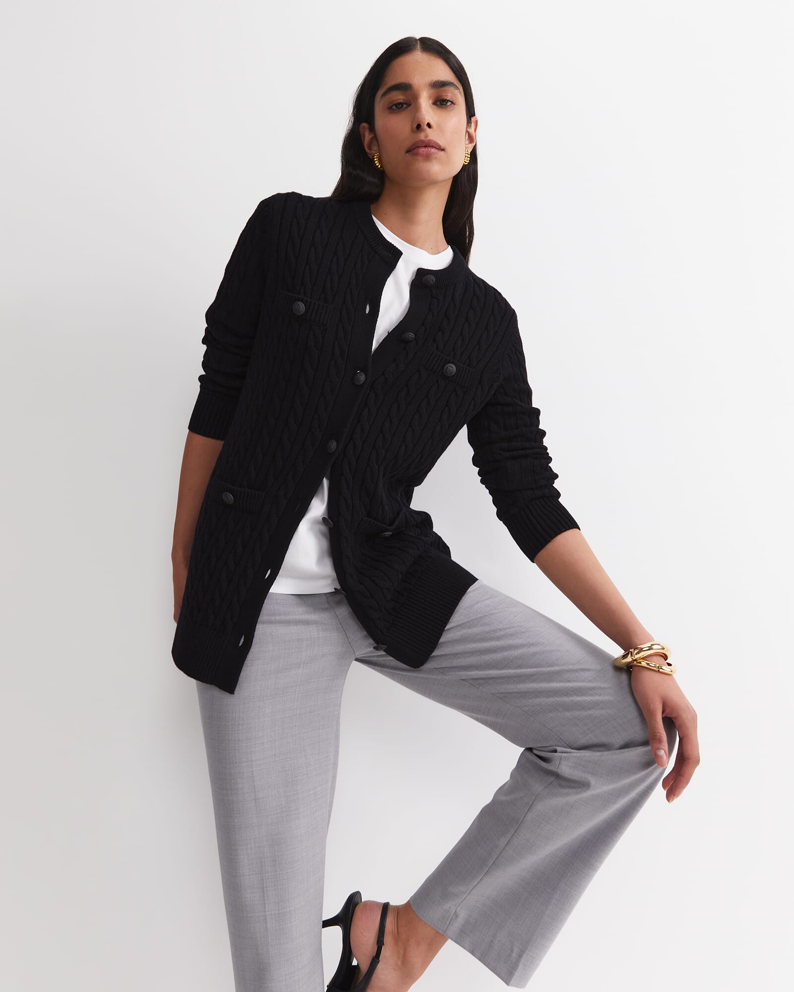 Longline Merino Blend Cable Cardigan