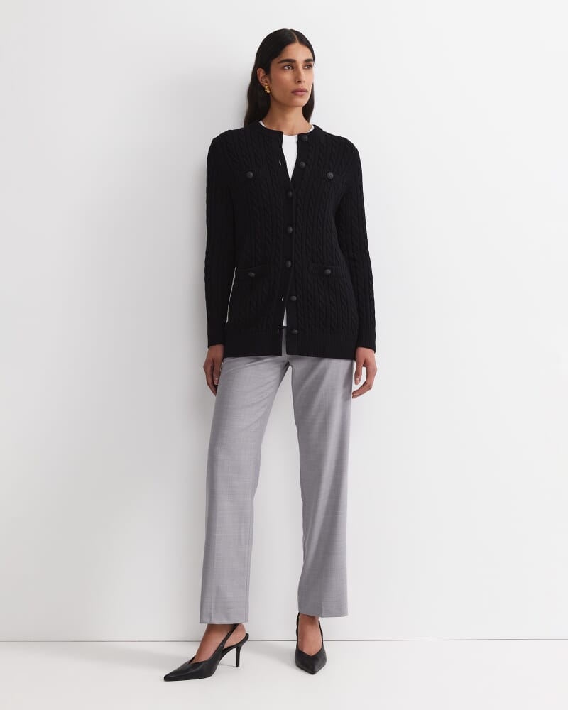 Longline Merino Blend Cable Cardigan in BLACK