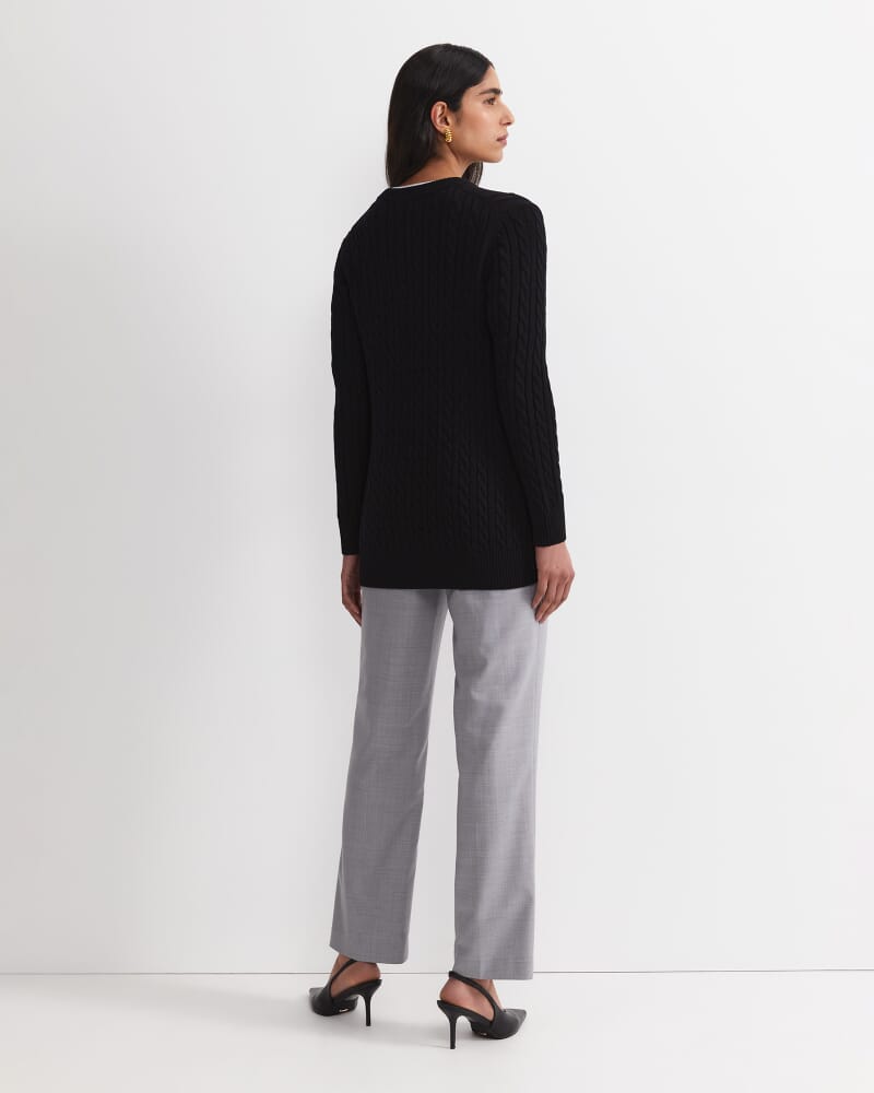 Longline Merino Blend Cable Cardigan in BLACK