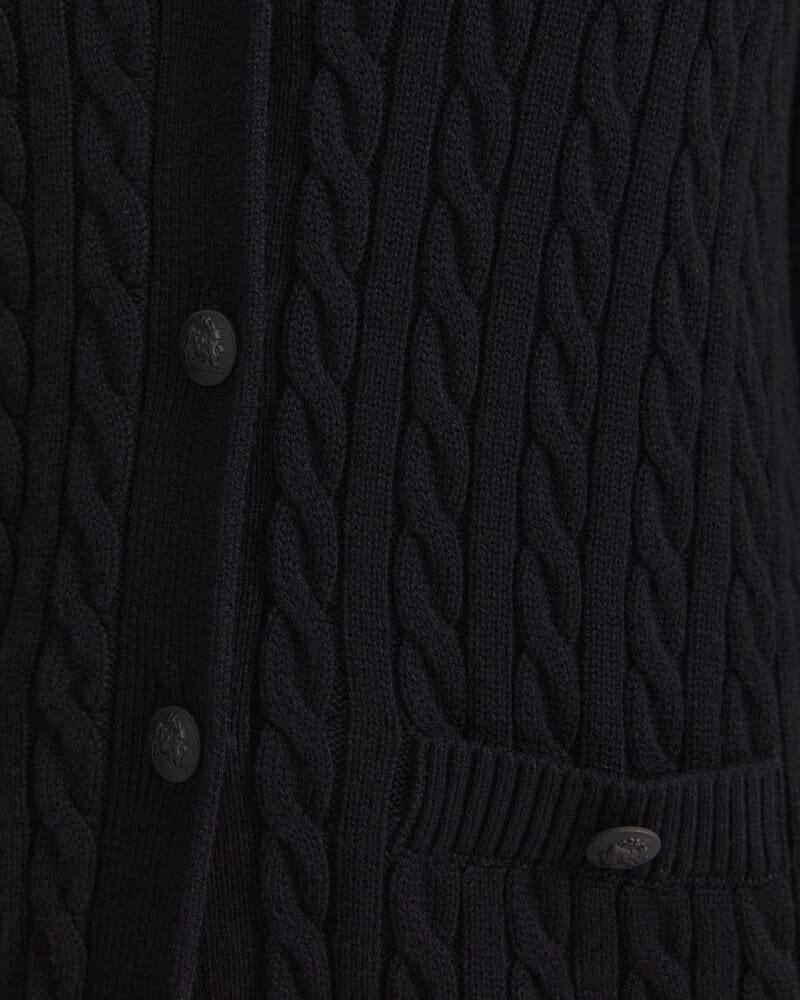 Longline Merino Blend Cable Cardigan in BLACK