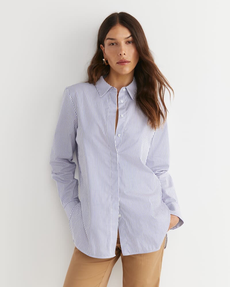 Priscilla Stripe Shirt in WHITE/BLUE