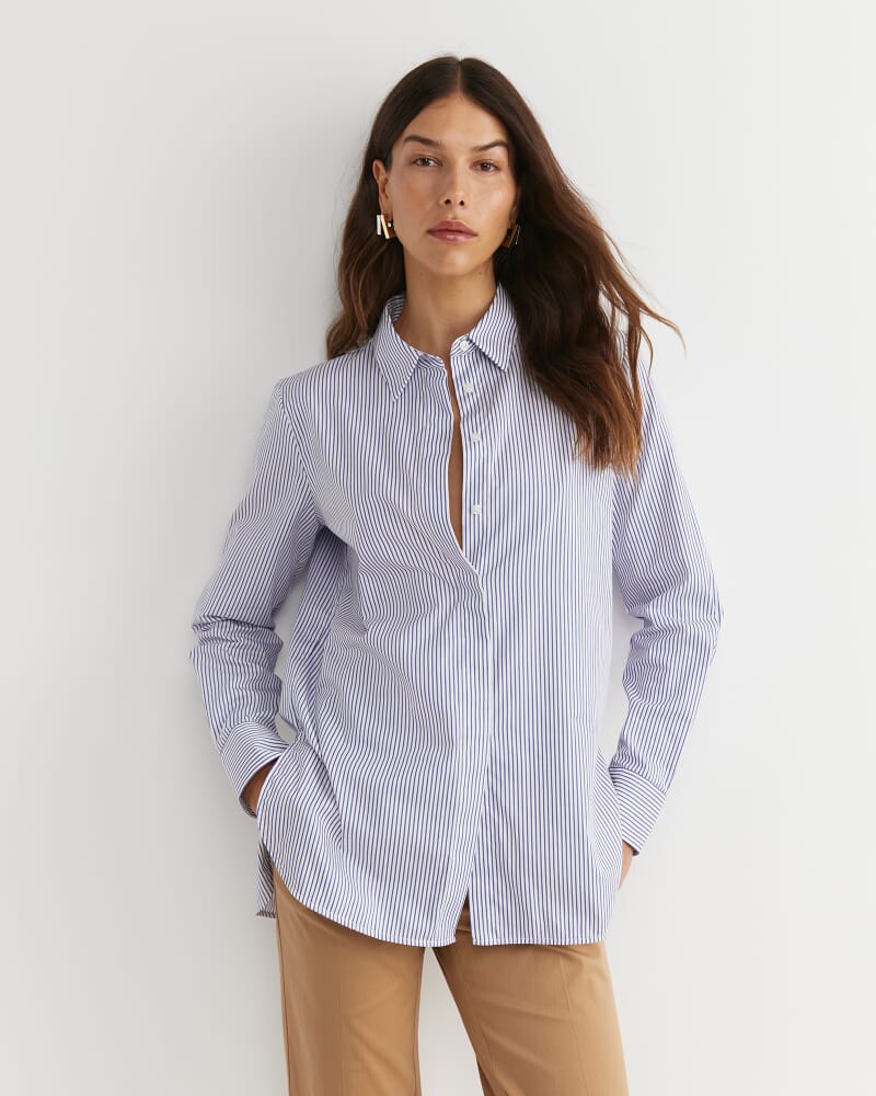 Priscilla Stripe Shirt in WHITE/BLUE