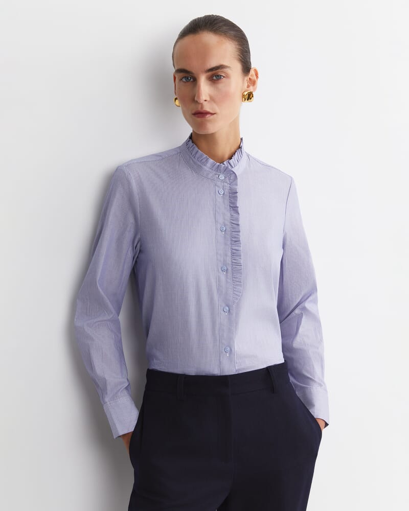 Asha Stripe Ruffle Blouse in BLUE/WHITE