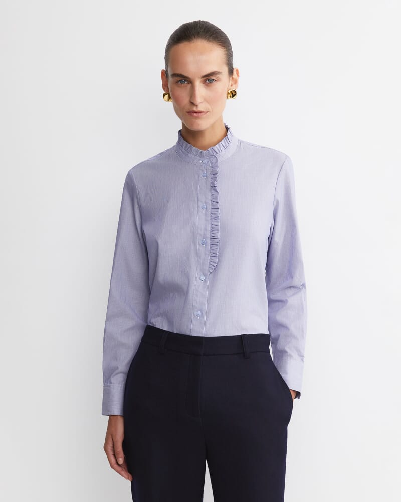 Asha Stripe Ruffle Blouse in BLUE/WHITE