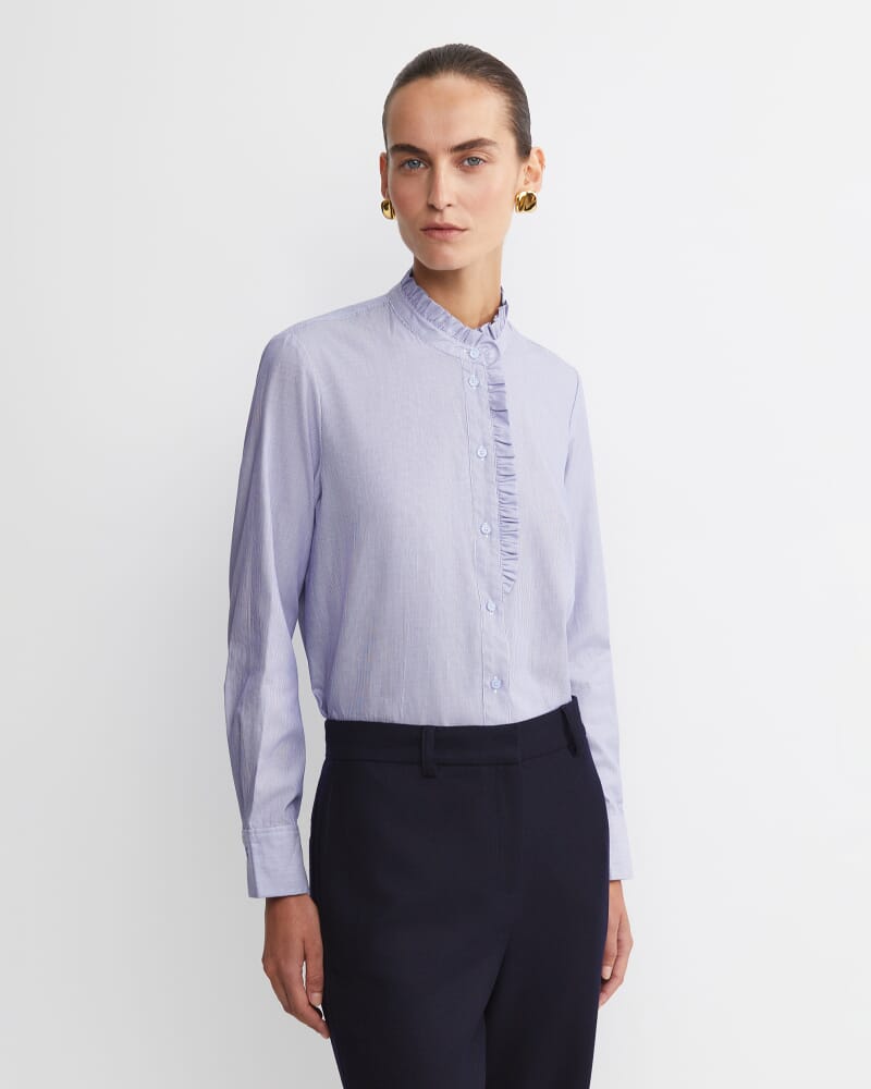 Asha Stripe Ruffle Blouse in BLUE/WHITE