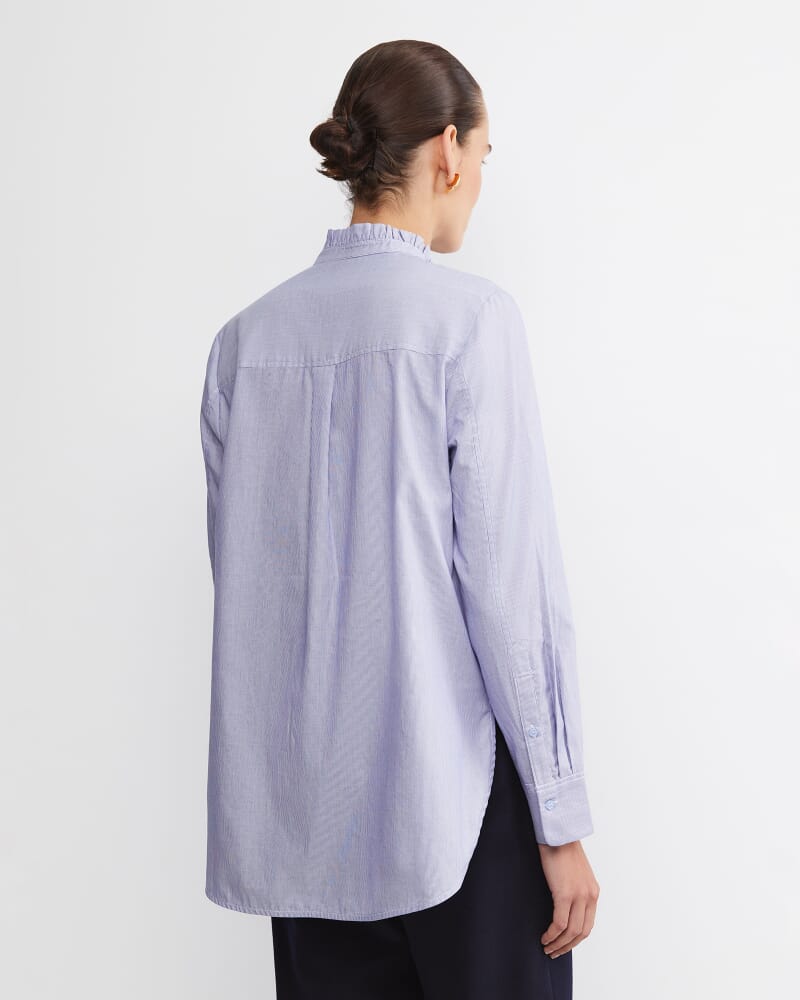 Asha Stripe Ruffle Blouse in BLUE/WHITE