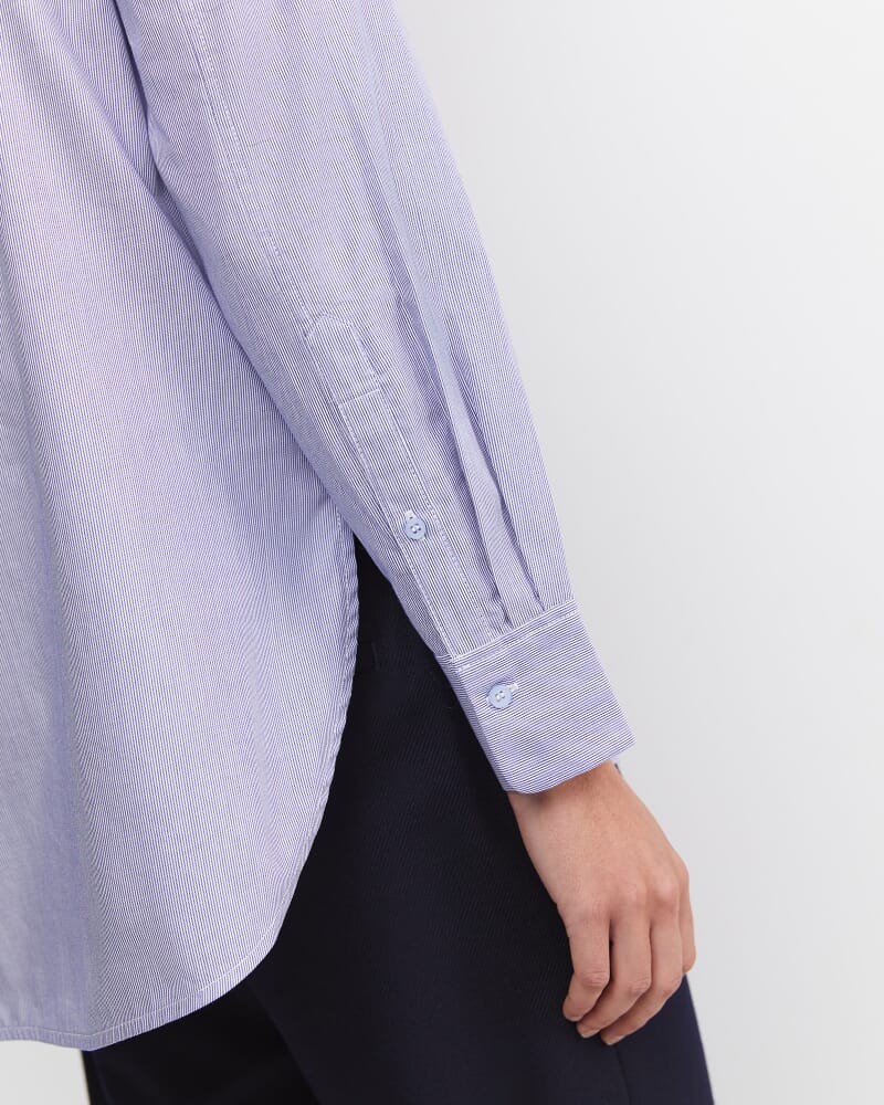 Asha Stripe Ruffle Blouse in BLUE/WHITE