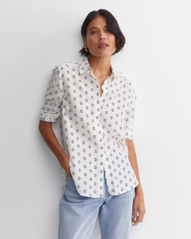 Alba Cotton Silk Shirt in IVORY/BLACK