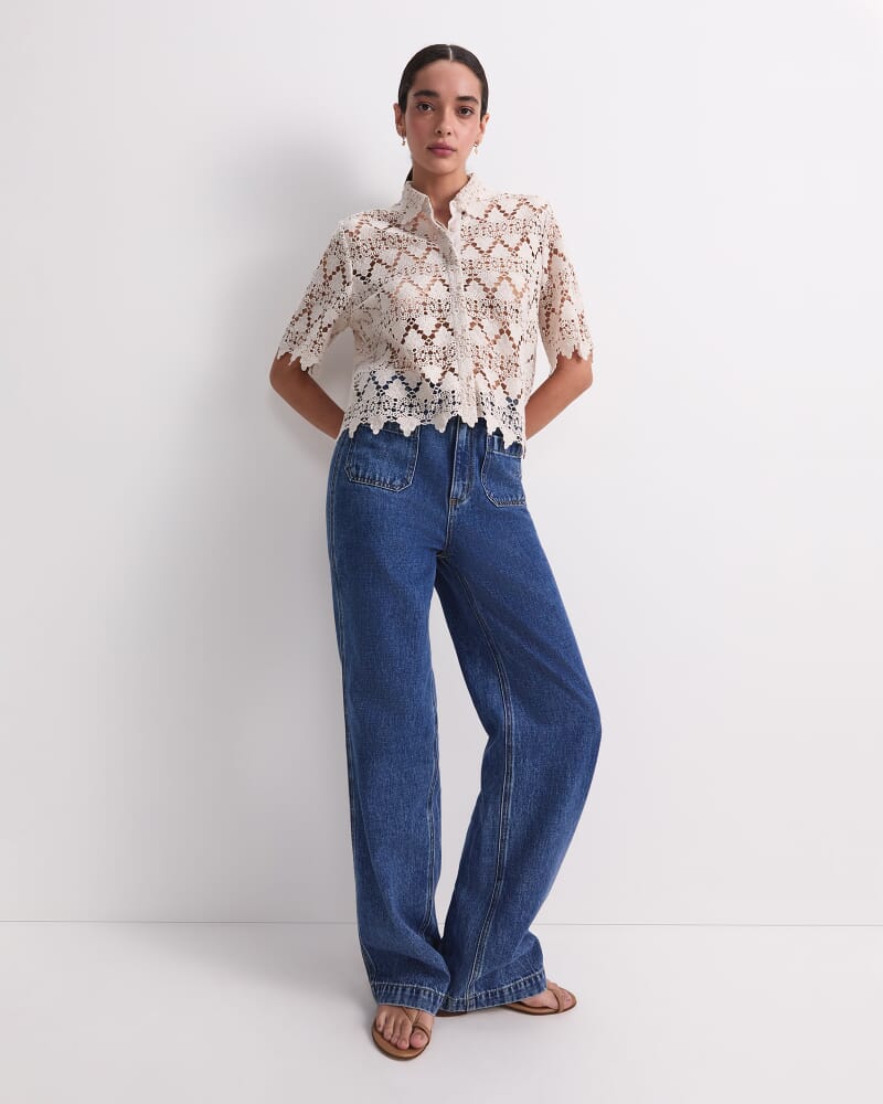 Ariana Lace Cropped Shirt in CHALK