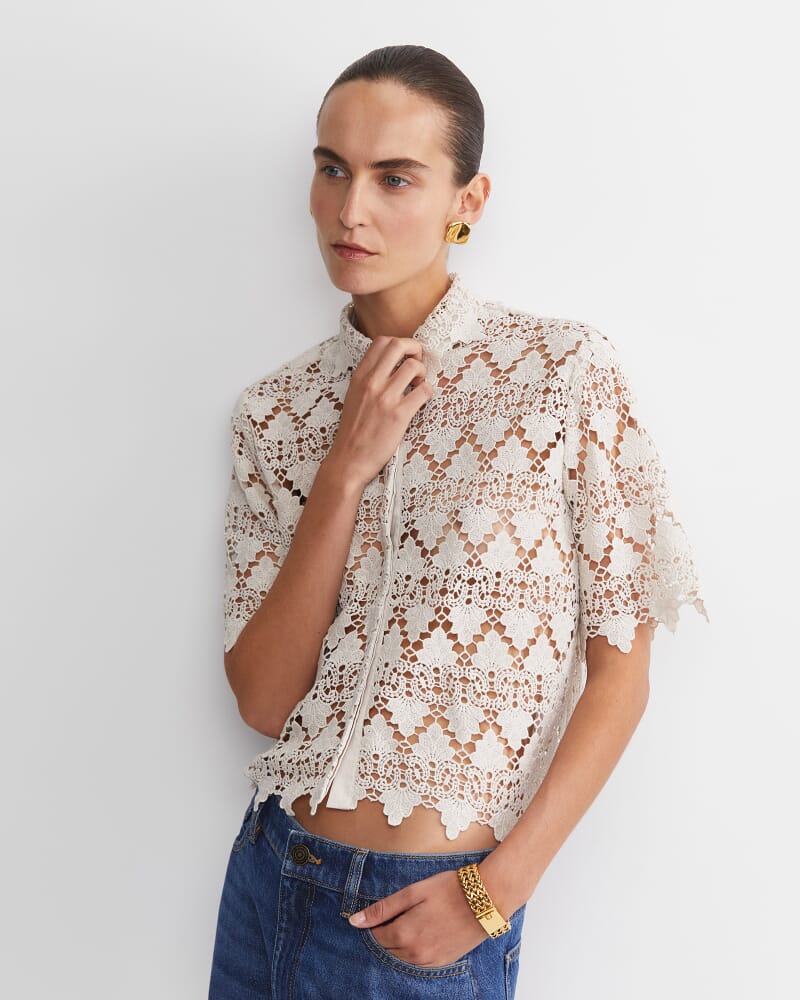 Ariana Lace Cropped Shirt in CHALK