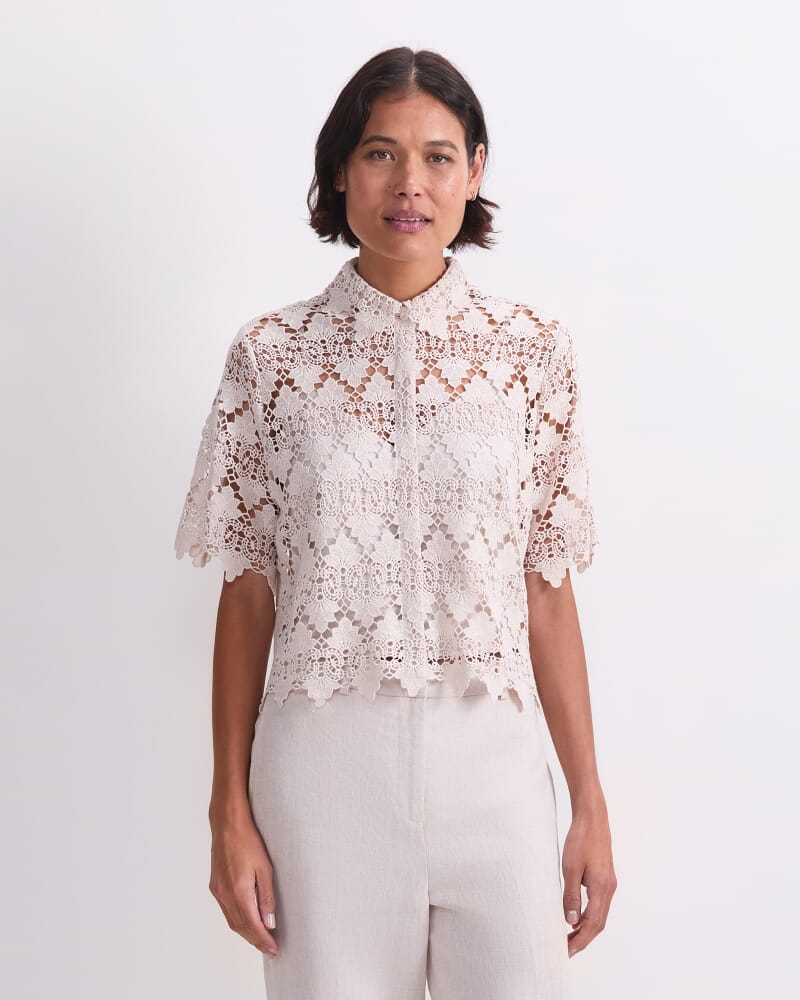 Ariana Lace Cropped Shirt in NATURAL