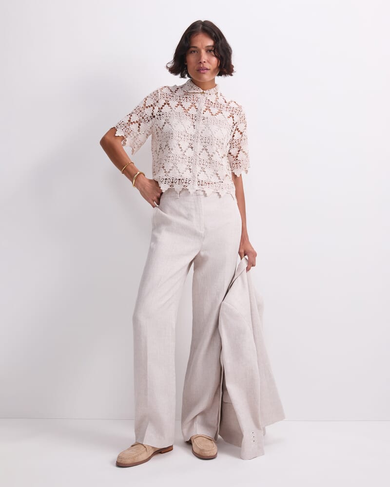 Ariana Lace Cropped Shirt in NATURAL