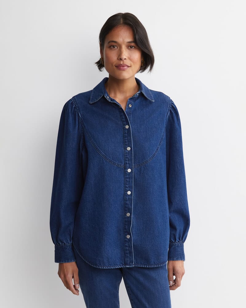 Kali Long Sleeve Denim Blouse in DENIM MID WASH