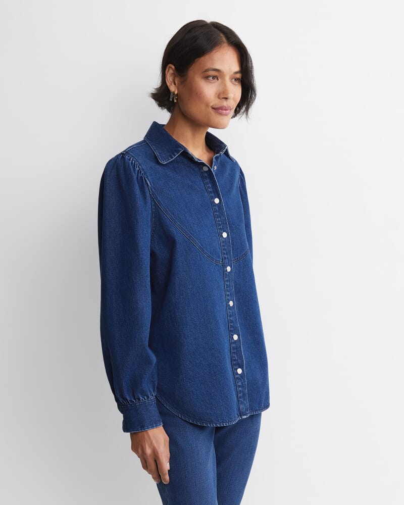 Kali Long Sleeve Denim Blouse in DENIM MID WASH