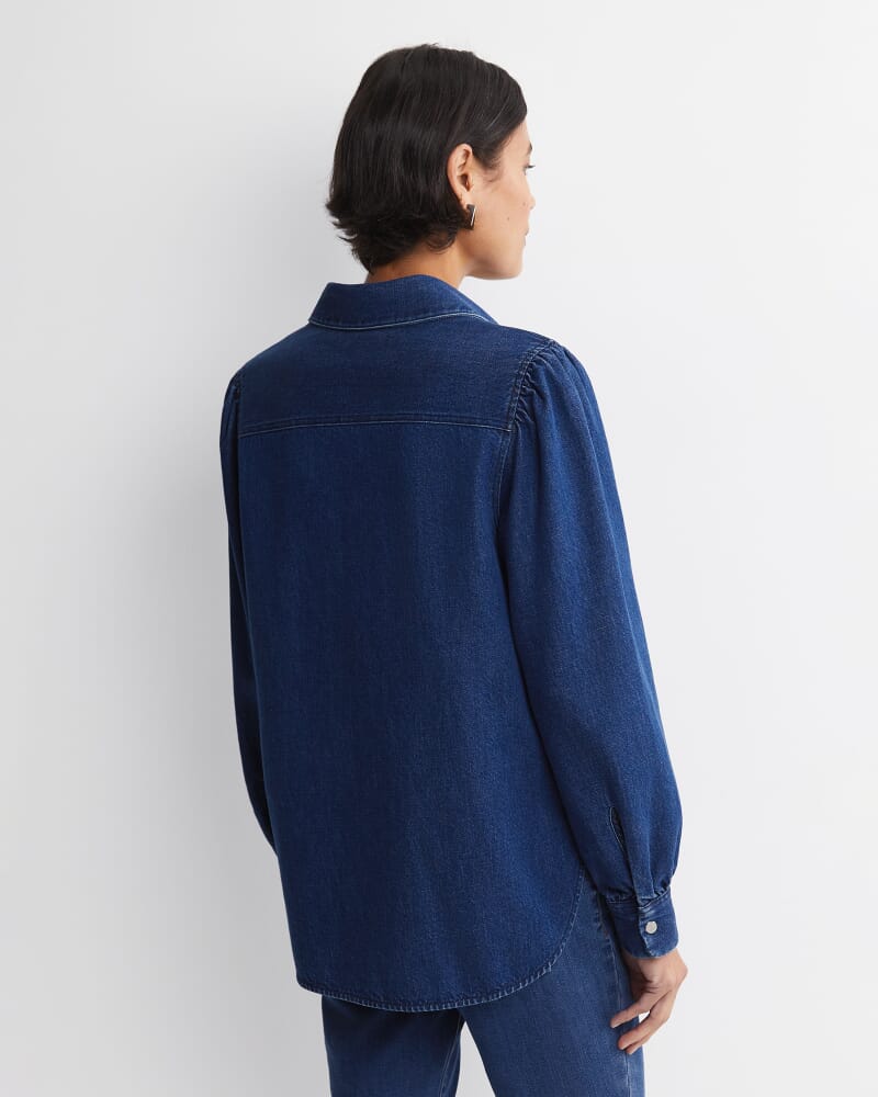 Kali Long Sleeve Denim Blouse in DENIM MID WASH