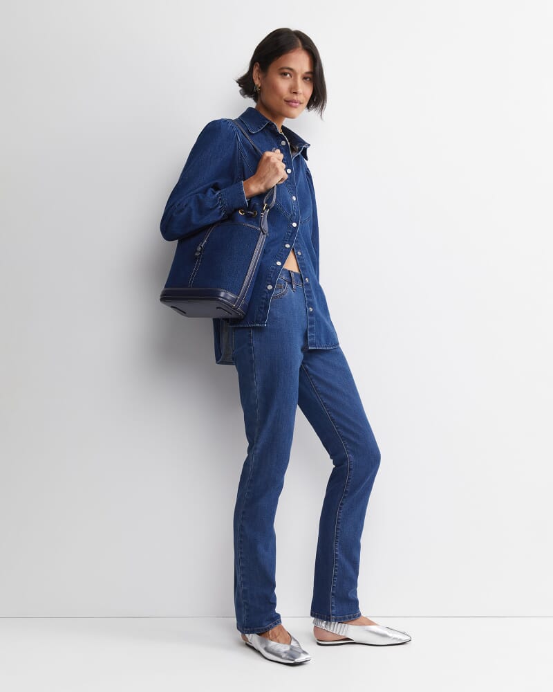 Kali Long Sleeve Denim Blouse in DENIM MID WASH