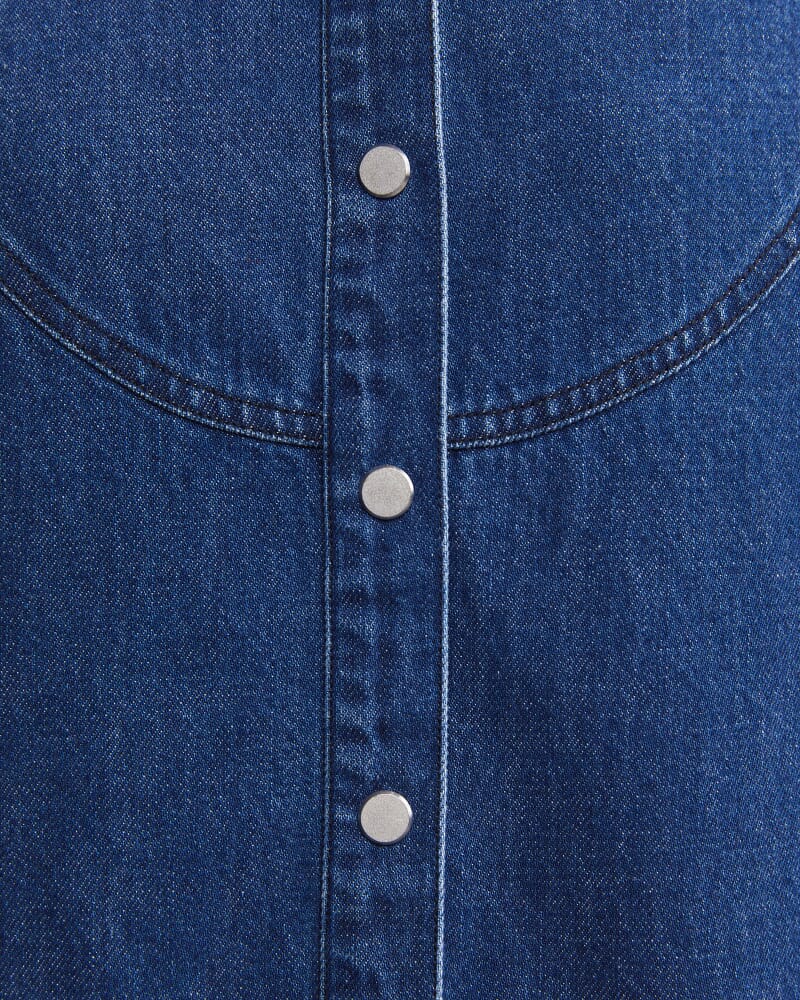 Kali Long Sleeve Denim Blouse in DENIM MID WASH