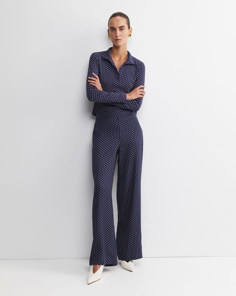 Geo Wide Leg Pant in NAVY/WHITE