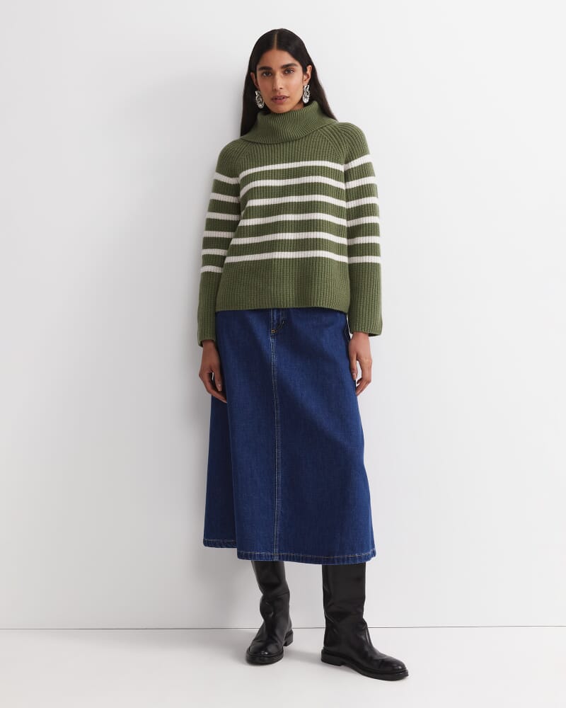 Sunshine Stripe Turtleneck Sweater in KHAKI/WHITE