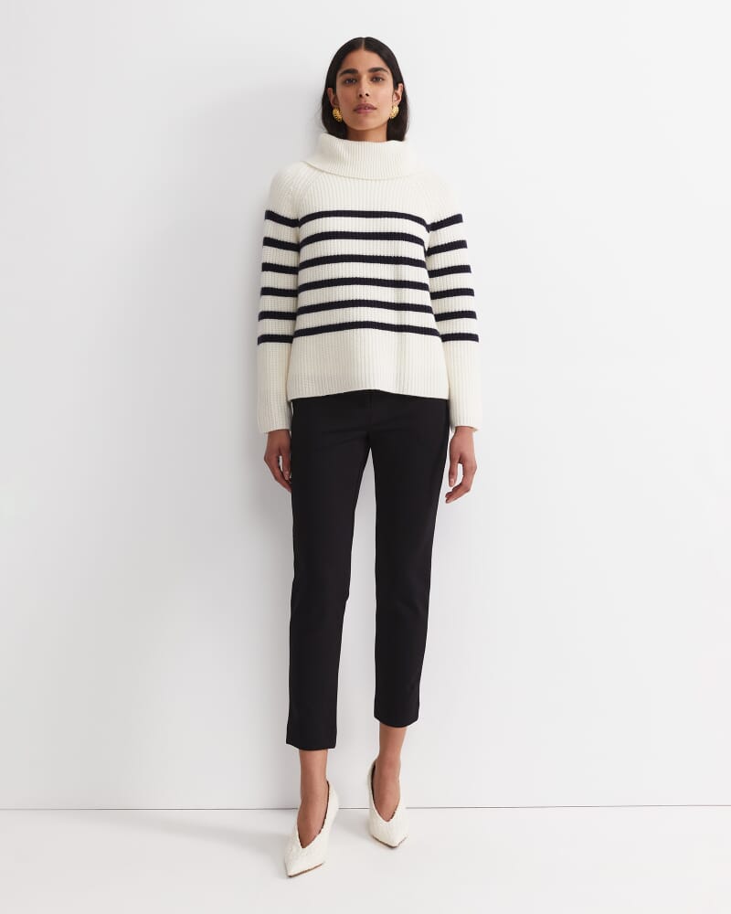 Sunshine Stripe Turtleneck Sweater in WHITE/NAVY