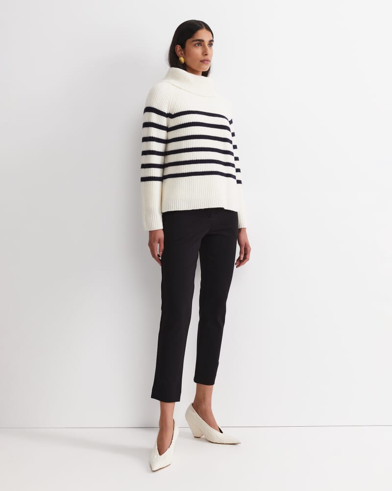 Sunshine Stripe Turtleneck Sweater in WHITE/NAVY