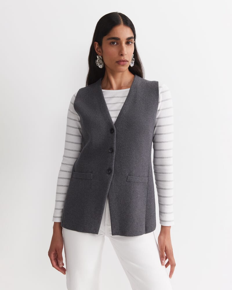 Cotton Cashmere Knit Vest in CHARCOAL