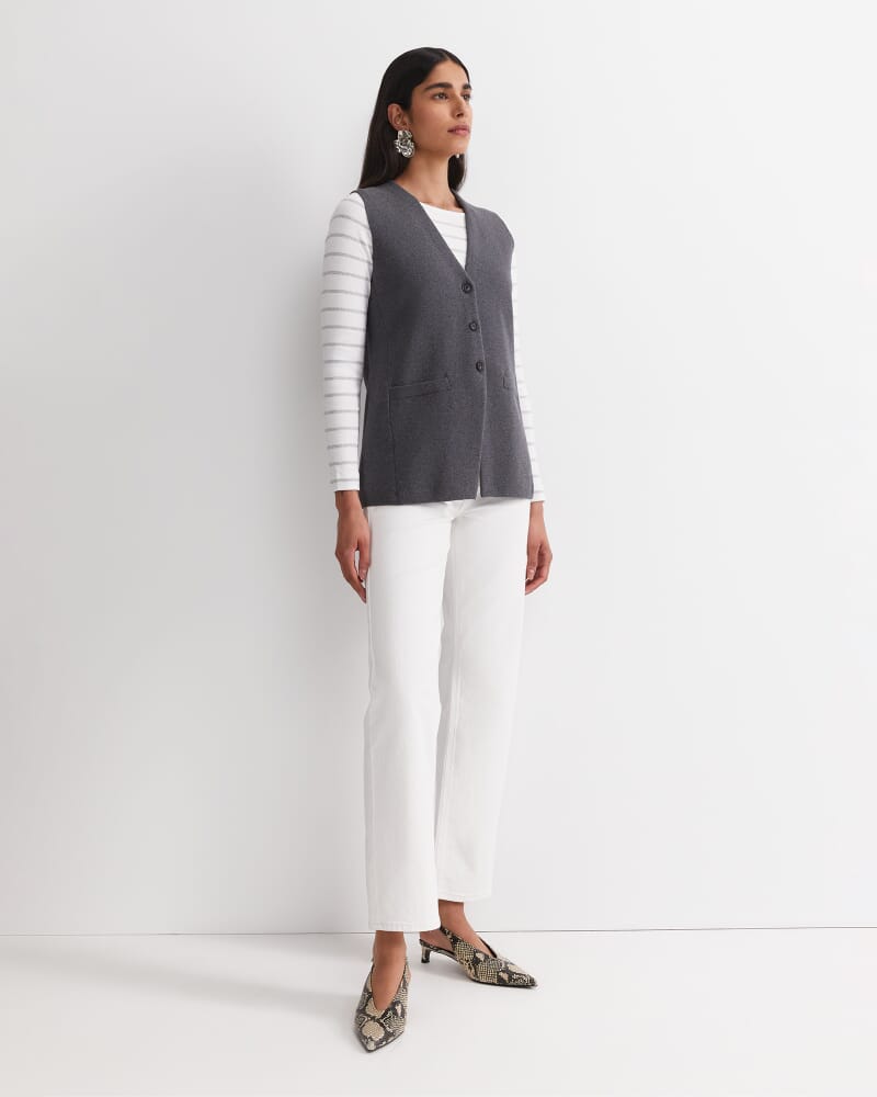 Cotton Cashmere Knit Vest in CHARCOAL