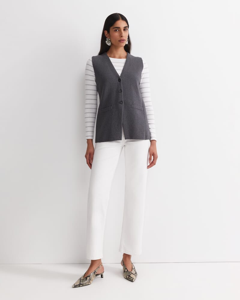 Cotton Cashmere Knit Vest in CHARCOAL